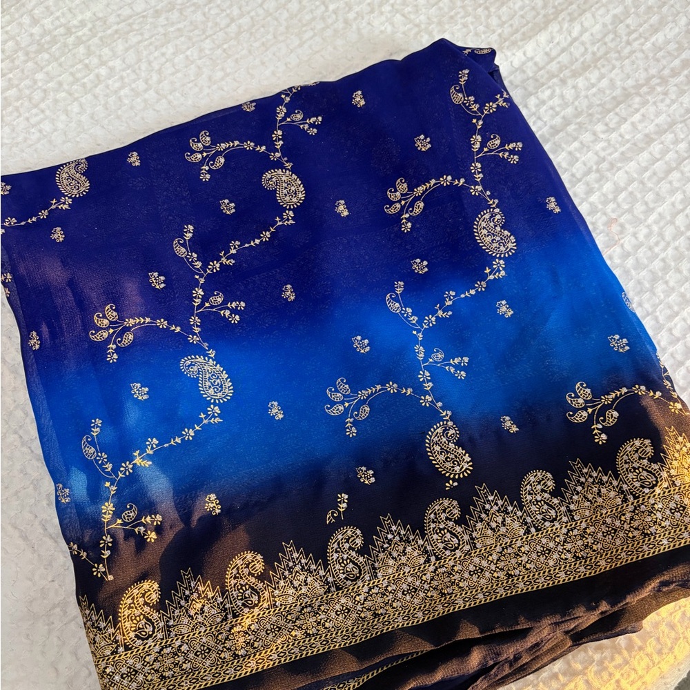 Elegant Blue and Gold Saree